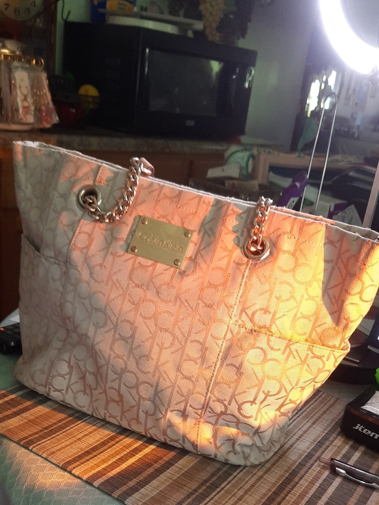 Calvin Klein Handbags - Calvin Klein Cream Tote with Gold Chain Handles